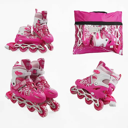 Роликові ковзани, розмір 39-43, PVC колеса, устілка 24-27 см, рожевий, INLINE SKATE, 41082-L