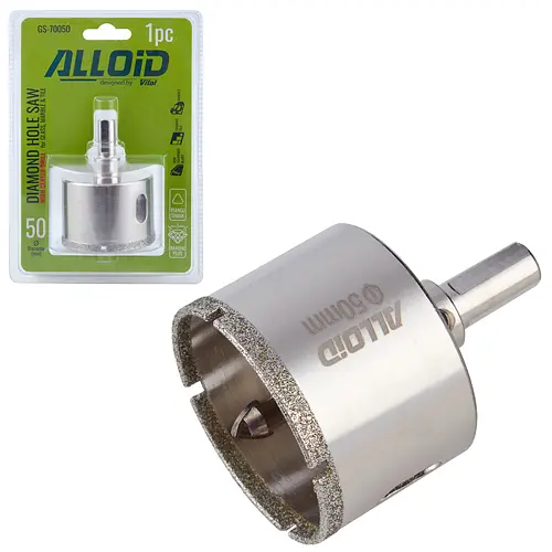 Сверло корончатое Alloid Building Tools алмазное по стеклу и керамике 50 мм с центровочным сверлом (GS-70050) - фото 2