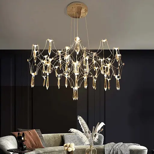 Дизайнерська невагома золота люстра із кришталем Ø 65 см | Арт. MJ203-600 Titanium | Line F - фото 1