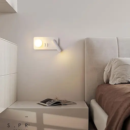 Праве біле бра на 2 вимикачі з білим плафоном та спотом Line F Арт. WJ032/2 R WT (правий) - фото 1