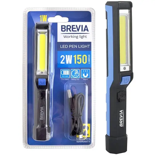 Фонарь инспекционный Brevia LED Pen Light 2W COB + 1W LED на аккумуляторе 900 mAh microUSB - фото 1