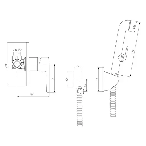 Набір гігієнічного душу прихованого монтажу Volle Solar 1530.160101, Хром - фото 2