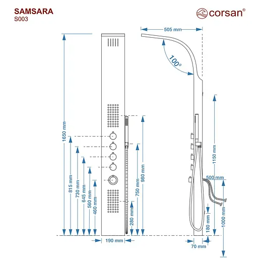 Душова панель Corsan Samsara graphite gunmetal S003MGM, Графіт - фото 2