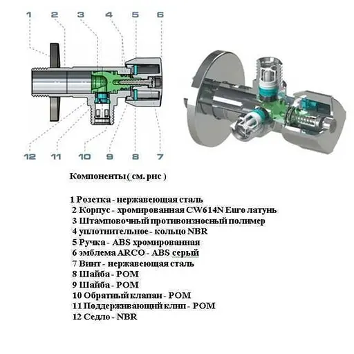 Кран кульовий кутовий подвійний Arco 1/2″х 1/2″х1/2″ A80TWIN CQ4105 000013551 - фото 6