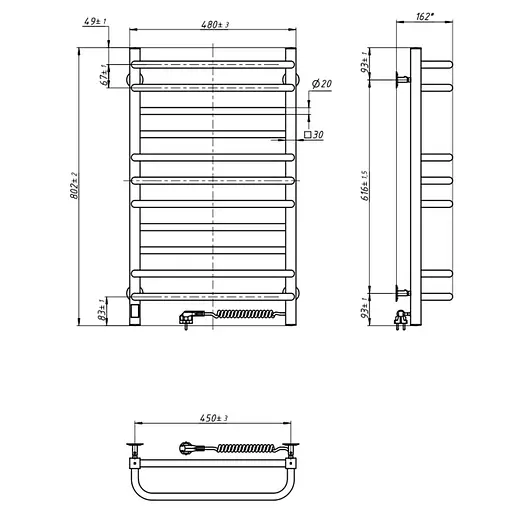 Электрический полотенцесушитель Navin Грандис 480x800 Sensor правостороннее с таймером 12-028053-3680, Хром, Правое, Электронный - фото 6