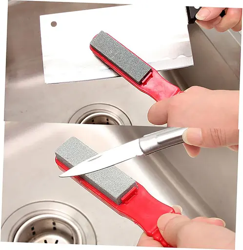 Брусок абразивный камень точильный для заточки ножей с ручкой точилка ручная Розовый 88209 - фото 7