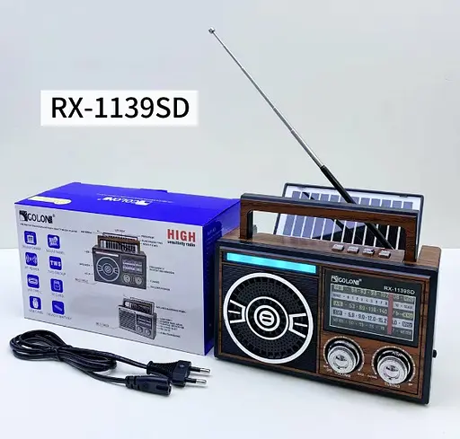 Радіоприймач Golon RX-1139SD Solar Bluetooth радіо з сонячною панеллю Коричневий - фото 6