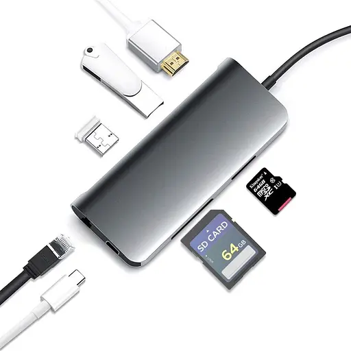 USB-хаб Prologix 7-in-1 Type-C to HDMI+2xUSB3.0+PD+Lan+TF+SD (PR-WUC-105B) [77281] - фото 4