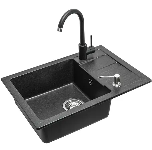 Кухонна мийка гранітна Rea Nils набір 5в1 black ZLE-00100, Чорний - фото 1