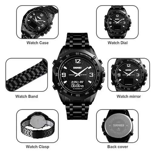 Мужские спортивные часы с компасом Skmei 1464 Kompass Pro (Черный) - фото 6