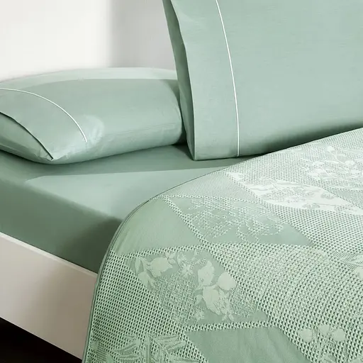 Постельное белье с жаккардовым покрывалом-пике Flava Green / простыня на резинке Tac pbe0051422 - фото 2