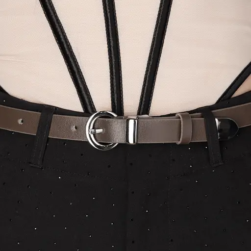 Ремень женский кожаный узкий JK-2032 (115 см) коричневый с серебряной пряжкой - фото 5