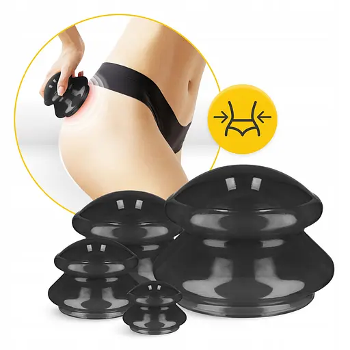 Вакуумные массажные банки 4FIZJO MED+ силиконовые для тела (китайские/антицеллюлитные банки) 4 шт Black (P-5907739314932) - фото 2