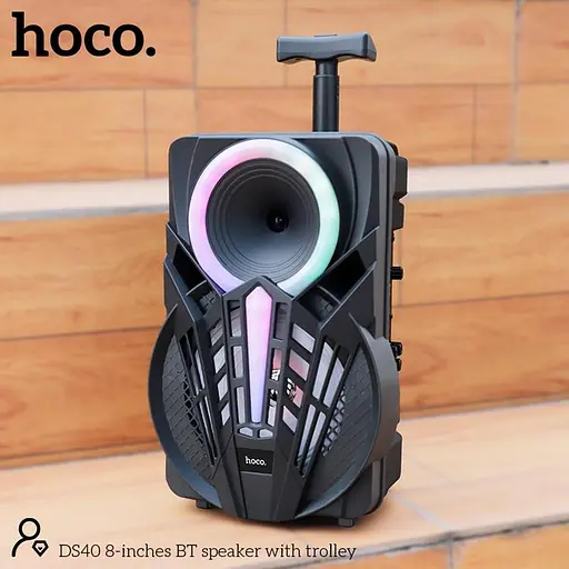 Колонка портативна — караоке система Hoco DS40 8-inches BT speaker with trolley з ручкою на колесах - фото 9