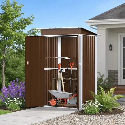 Хозблок-сарай металлический SS-03 с односкатной крышей 185х120х90 см Коричневый - фото 6