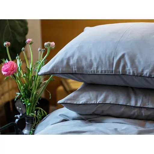 Комплект постільної білизни Ecotton Premium Natural Grey євро сатин вишивка з кантом сірий (25091) - фото 7