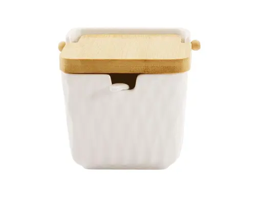 Банка для спецій з дерев'яною кришкою та ложкою порцелянова Grazie 280 мл біла (PJ03826)