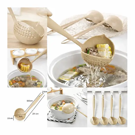 Ополоник-шумівка MagicKitchen 2 в 1 із ситом для супу та проціджування Бежевий 88308 - фото 3