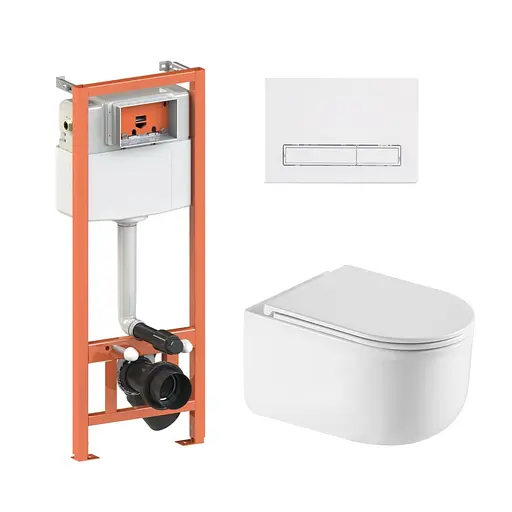 Подвесной унитаз Qtap Taurus Ultra Quiet + инсталляция Qtap Nest 4 в 1 (линейная клавиша White), Белый - фото 1