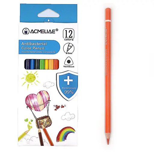 Карандаши антибактериальные Acmeliae, 12 цветов, треугольный корпус, 3 мм