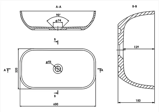 Раковина глянцева накладна Amidicon Atlant 60 600x320 з литого каменю ATLANT_60_HL, Білий - фото 6