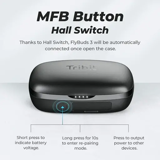 Бездротові навушники Tribit FlyBuds 3 TWS із зарядним кейсом на 2600 mAh чорні - фото 4