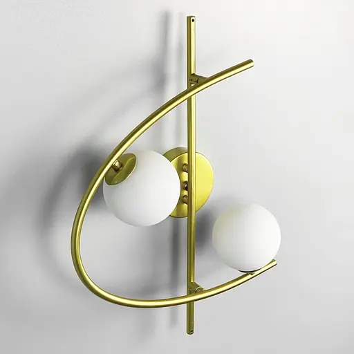 Золотое левое бра на 2 белых плафона Line F Арт. YG 8014-2W L GD (левая сторона)  - фото 3