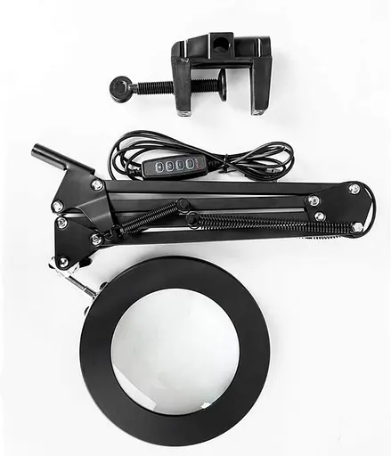 10-кратная 160-миллиметровая трехцветная светодиодная настольная лампа с зажимом для стекла, увеличительное стекло для чтения, красоты - фото 3