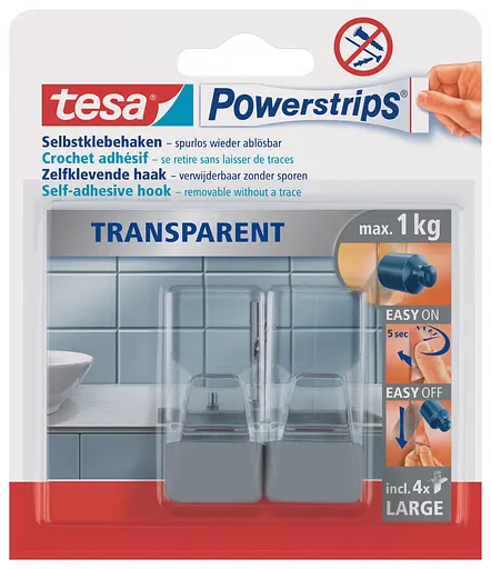 Гачки пластикові прямокутні L під плитку/метал Tesa Powerstrips прозорі 2 шт.  - фото 2