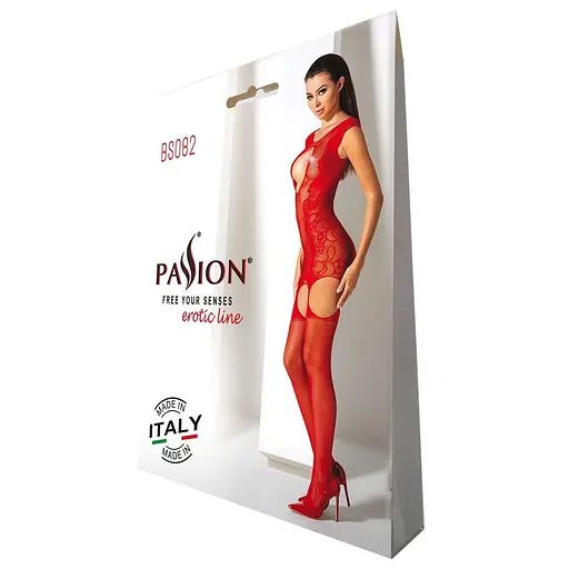 Ажурный бодистокинг с чулками Passion BS082 red One size - фото 5