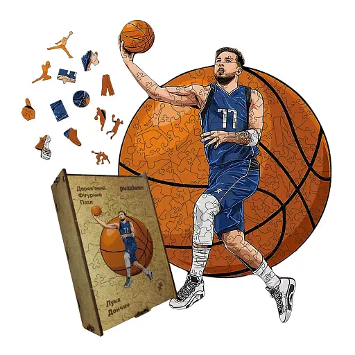 Деревянный фигурный пазл Лука Дончич, А3, Картонная коробка 200 элементов