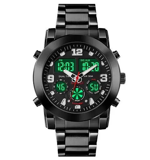 Чоловічий наручний класичний годинник Skmei 1642 (Чорний з чорним циферблатом) - фото 3