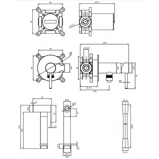 Набір гігієнічного душа прихованого монтажу Omnires Y nickel SYSYBI2NI, Никель - фото 2