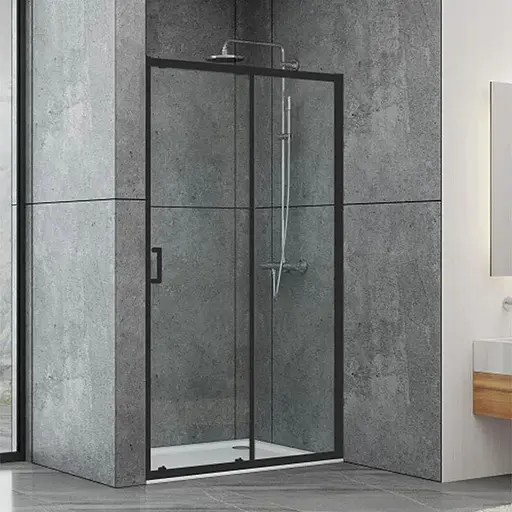 Душевые двери Dusel EF185B Black Matt 140x190, универсальные, прозрачный, черный матовый - фото 1