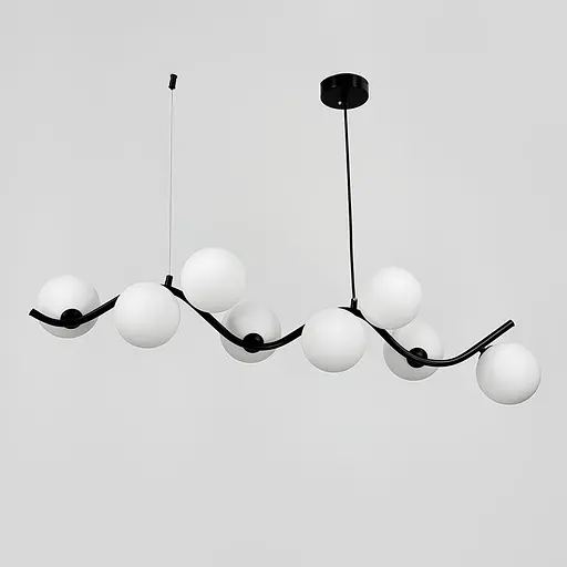 Чорна люстра з хвилястим корпусом 90 см на 8 білих плафонів | Арт. A 66/8 BK+WT | Line F - фото 5