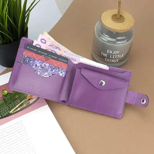 Гаманець жіночий шкіряний фіолетовий на кнопці Handycover HC0042 - фото 2