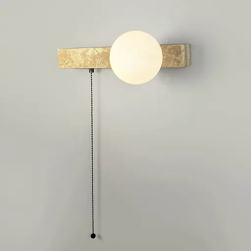 Бра ліве з травертиновим корпусом та білим плафоном 30х18 см Line F Арт. STW002/1 L (лівий) - фото 6