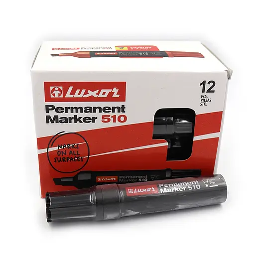 Маркер перманентний Luxor 510, 5-7 мм, косий, спиртова основа, чорний, 12 шт. в упаковці