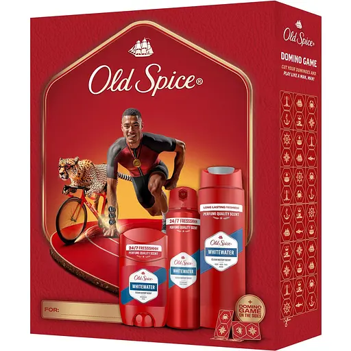Уцінка. Подарунковий набір Old Spice Ironman Whitewater: аерозольний дезодорант 150 мл + дезодорант-стік 50 мл + гель для душу 3-в-1, 250 мл + гра Доміно - фото 2