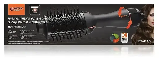 Фен стайлер щітка для вирівнювання та завивки волосся гребінець Bitek BT-411G 1200Вт Чорний - фото 2