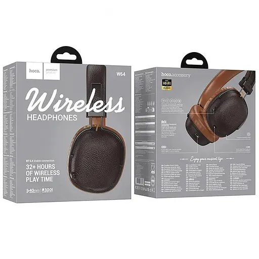 Беспроводные накладные наушники Hoco W64, AUX, BT5.4, 300mAh, 32h, brown - фото 5