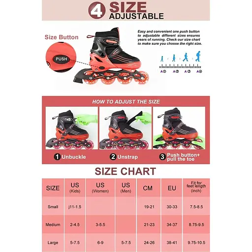 Регульовані інлайн-ковзани MGYZM для дітей, дорослих, дівчаток та хлопчиків розмір М - фото 7