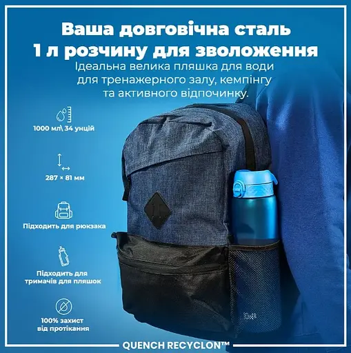 Пляшка для води ION8 1000 мл (ЕКО пляшка) BPA Free Blue (I8RF1000BLU) - фото 5