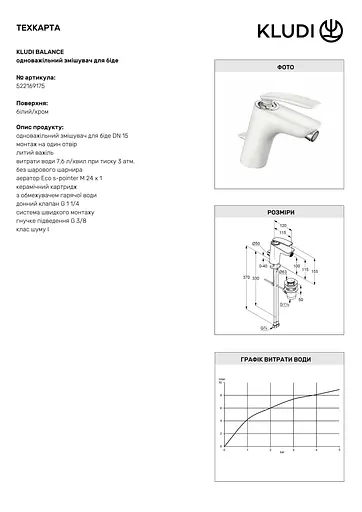 Змішувач для біде Kludi Balance 522169175 білий - фото 3