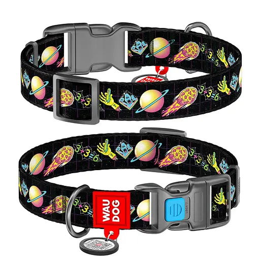 Ошейник для собак нейлоновый Waudog Nylon с QR-паспортом "Рик и Морти 3" пластиковый фастекс XL,Ш 25 мм Д 37-58 см