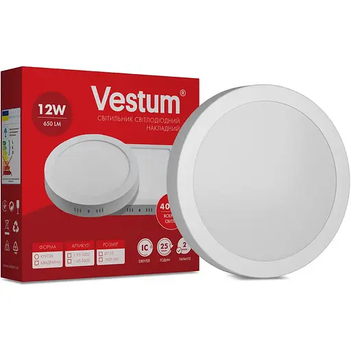 Круглый светодиодный светильник Vestum накладной 12W 4000K 220V 1-VS-5302 - фото 2