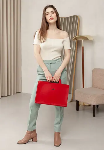 Жіноча шкіряна сумка для ноутбука і документів червона - фото 7