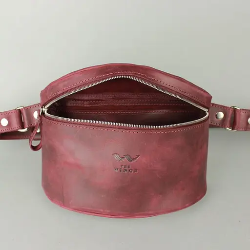 Шкіряна поясна сумка бордова вінтажна - фото 6