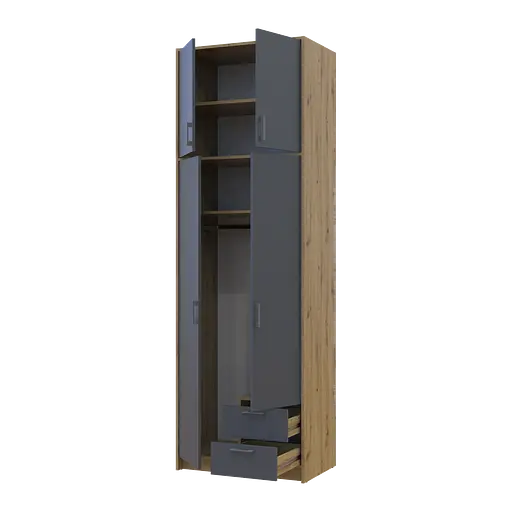Шафа для одягу Doros Ронді з високою антресолею Дуб Артізан/Графіт 2 ДСП 82х52х260 (42005186) - фото 2