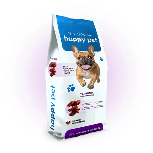 Гіпоалергенний сухий корм Happy Pet для дорослих собак середніх та малих порід з телятиною 1 кг - фото 1